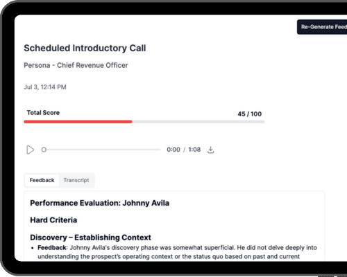 Salesably practice results with scoring and coaching feedback