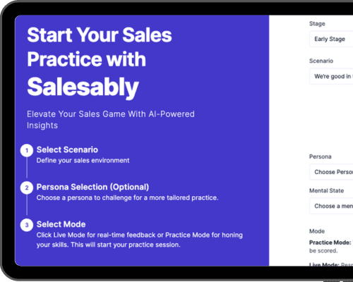 Salesably scenario selector for practice setup