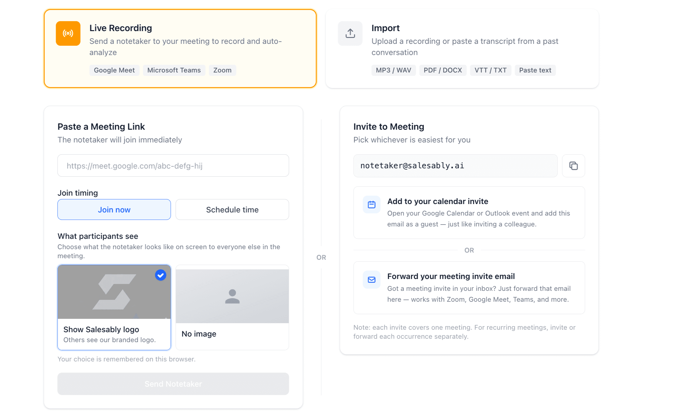 Salesably Conversation Analysis interface