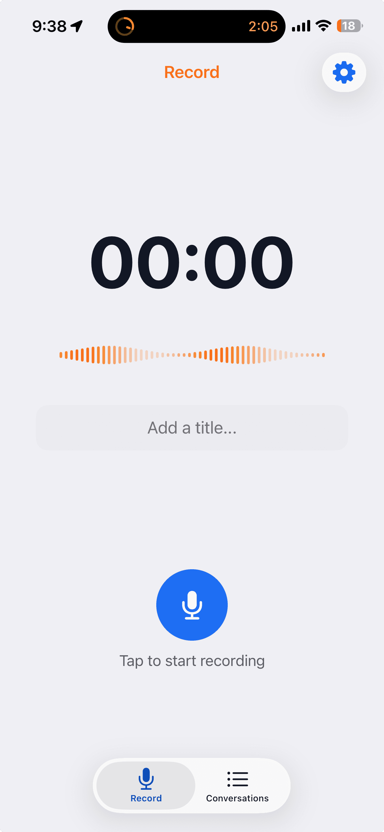 Recording screen in the Salesably Recorder app